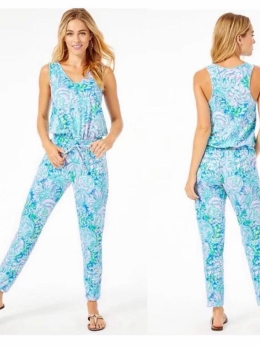 Lilly Pulitzer Paulina Jumpsuit - Multi Full Bloom Blue Purple - Small